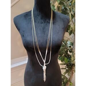NY Women's Gold Chain And Pearl Beaded Long Necklace With Lobster Claw Lock